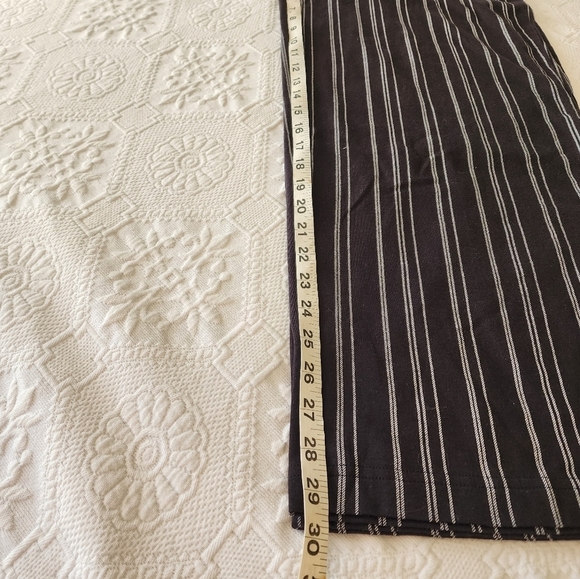 Black Striped Wide Leg Elastic Waistband  100% Cotton Women's Pants Size L NWT - Picture 4 of 7